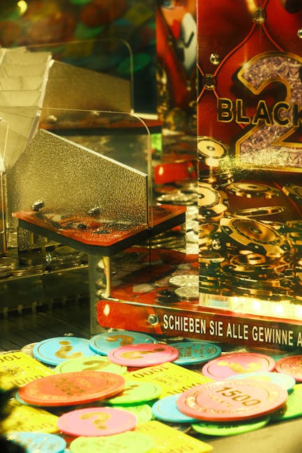 Slot machines and gaming tables with colorful lights